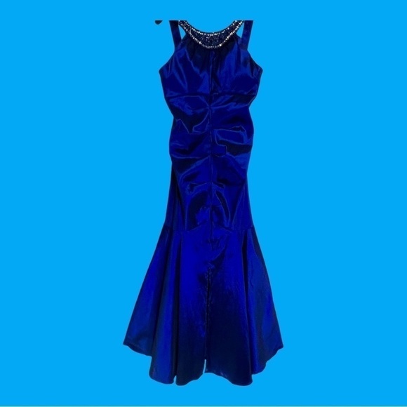 R&M Richard’s Royal Blue Mermaid Formal Gown with Sequin Neckline, Sz 14P - Picture 2 of 6